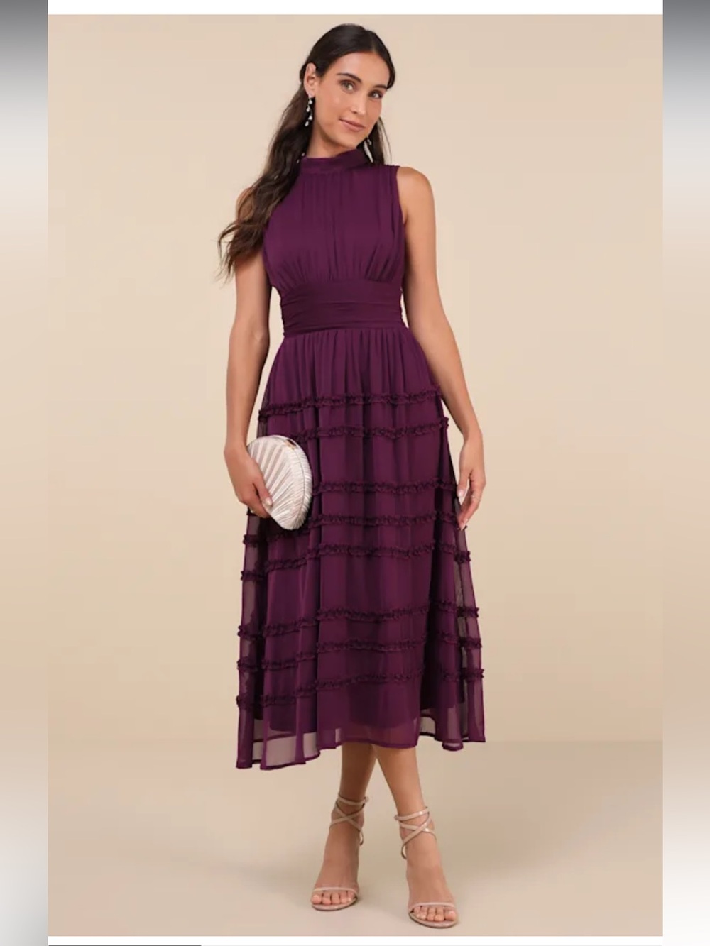 NWT Lulus Happily Sweet Purple Mock Neck‎ Backless Midi Dress Size Large